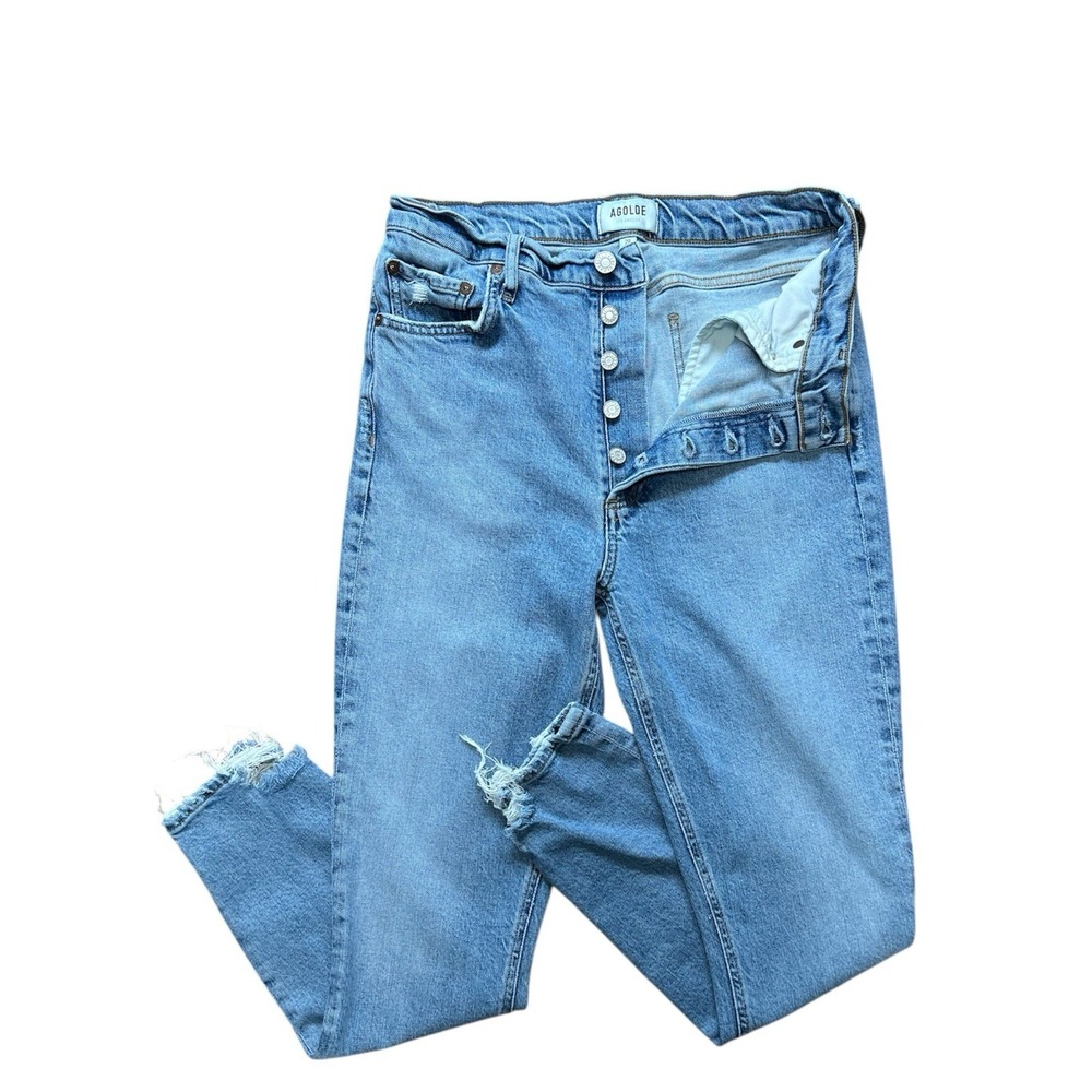AGOLDE Nico High Rise Jeans Womens 28 Button-Fly Denim Distressed Organic Cotton